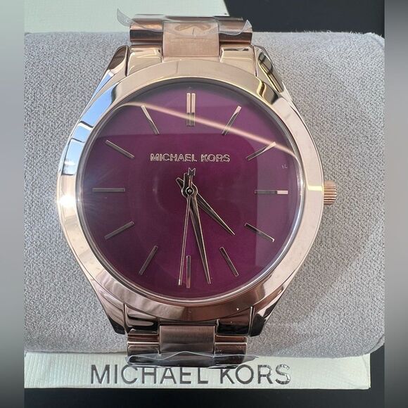 BNIB Michael Kors Rose Gold Watch with Deep Purple Face - Picture 6 of 7